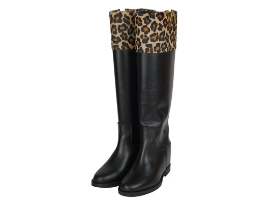 Stivale viaroma15 nero leopard zeppa interna