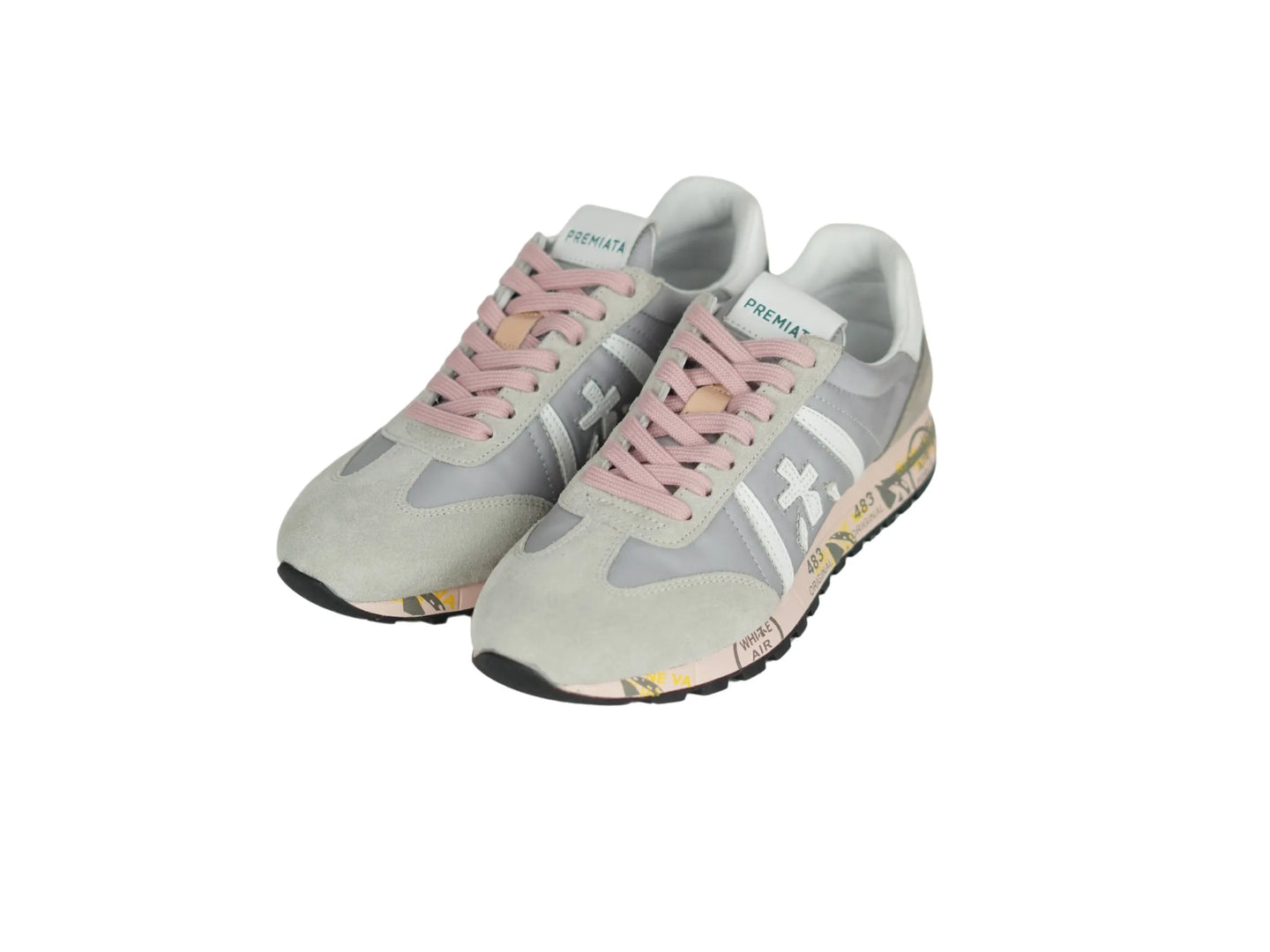 Sneakers Premiata tessuto camoscio grigio rosa