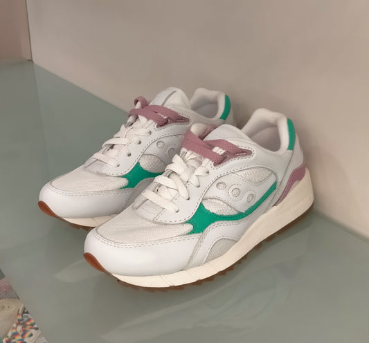 Sneakers SAUCONY in tessuto bianco con riporti in pelle bianca/verde/rosa