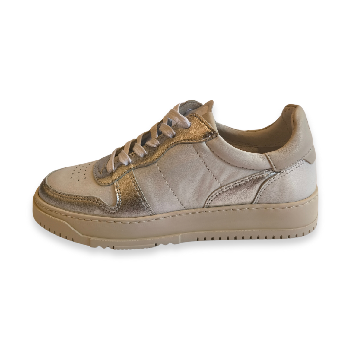 Sneakers National Standard in Vera Pelle Bianca e Argento